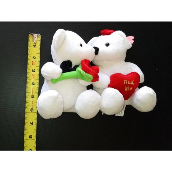 NWT Goffa, white kissing plush bears with heart and flower - Picture 6 of 6
